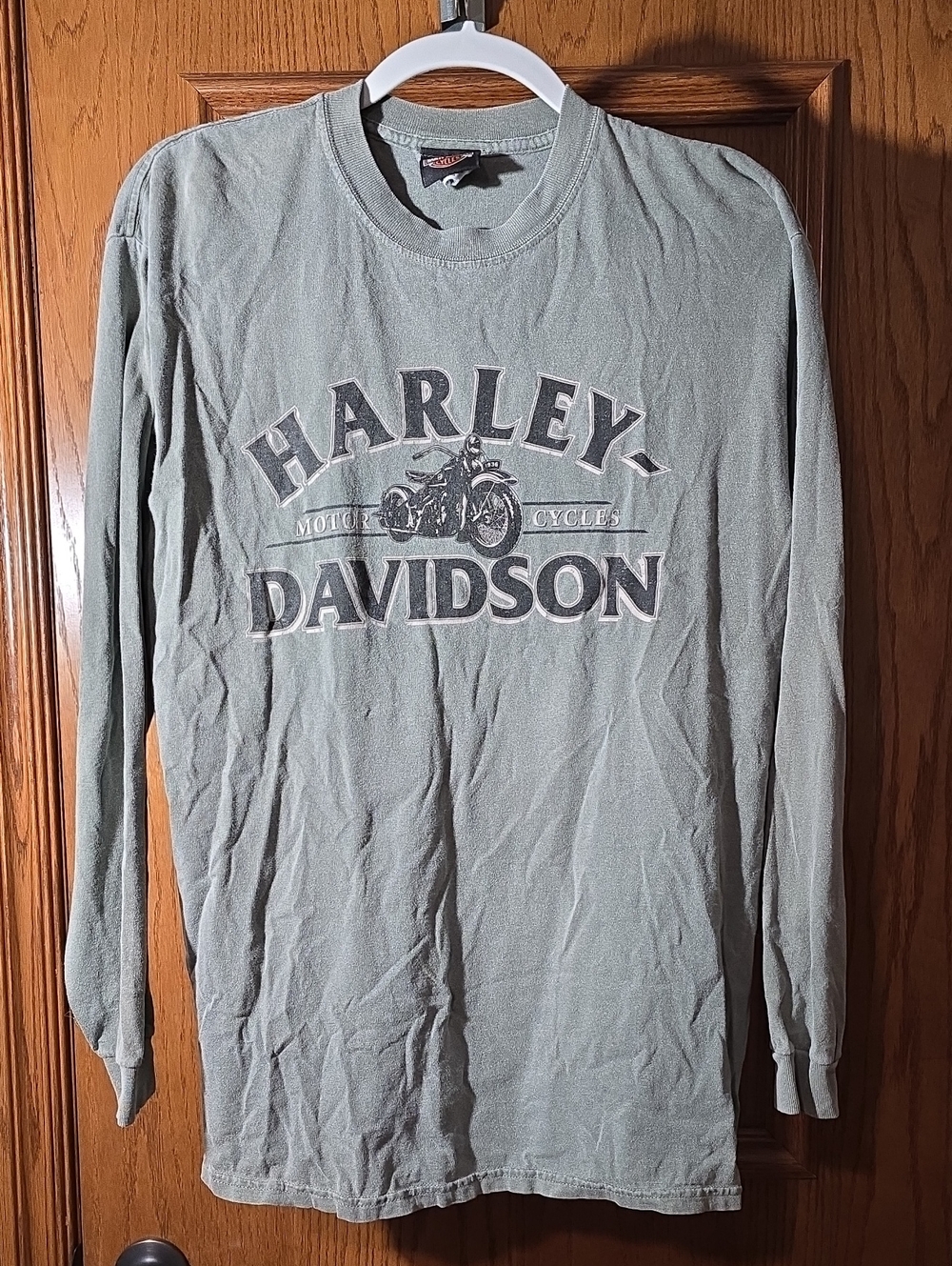 Cowboy Harley-Davidson, Mens Long Sleeve Logo Tee in Faded Sage Green